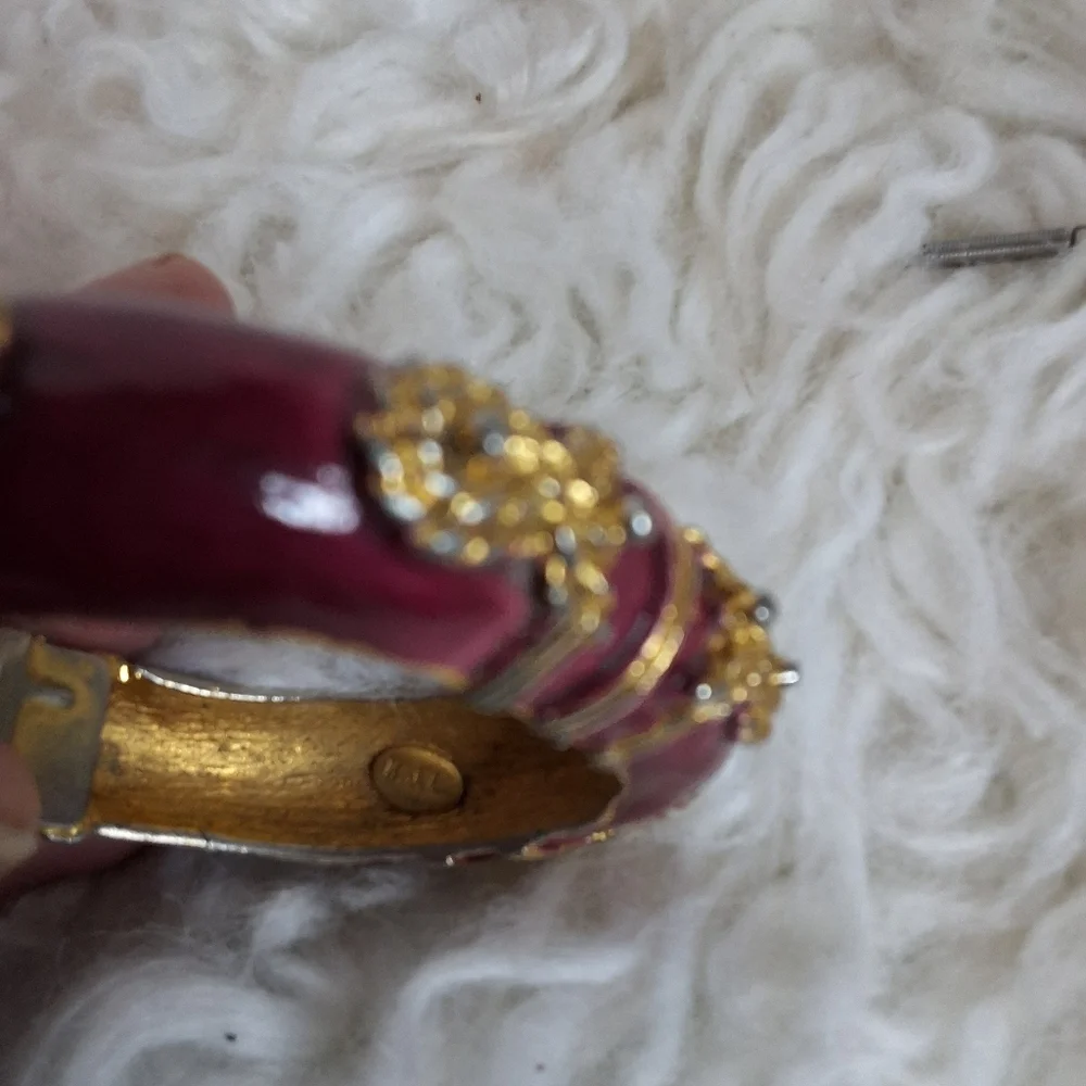 Kenneth Jay Lane KJL Purple Enamel Hinged Clamper Bangle Gold Rope Scroll Bracel - Picture 12 of 12